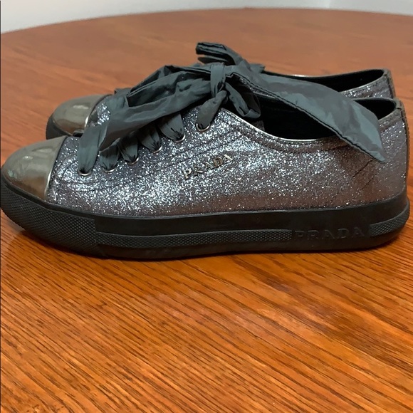 Prada Paillettes Sequin Cap Toe Sneakers Aqua - Picture 3 of 7